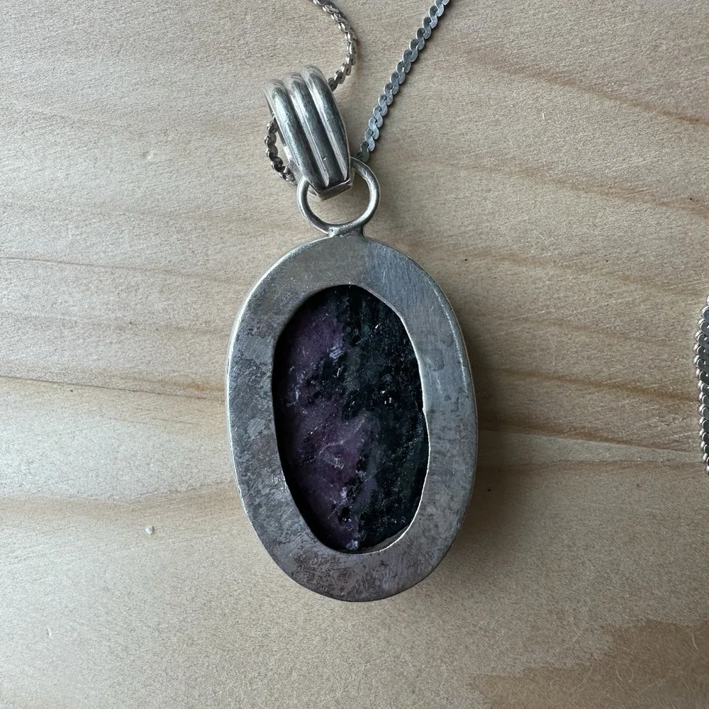VTG Pendant Necklace 24 Inch Ruby Zoisite 925 Sterling Silver‎ Italy Chain 26.9g